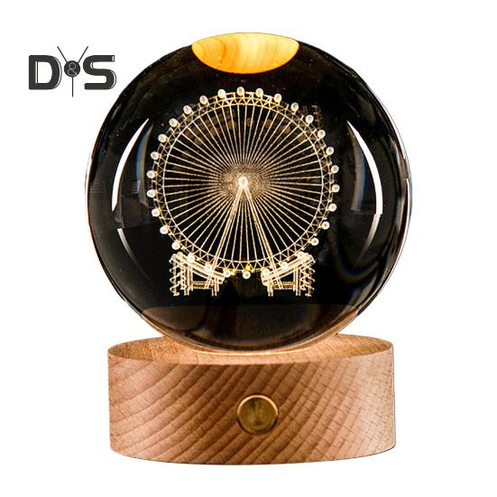 3D прозрачный шарообразный светильник, искусственный хрустальный шар, ночник с деревянной основой, работающий от USB, для декора спальни, гостиной