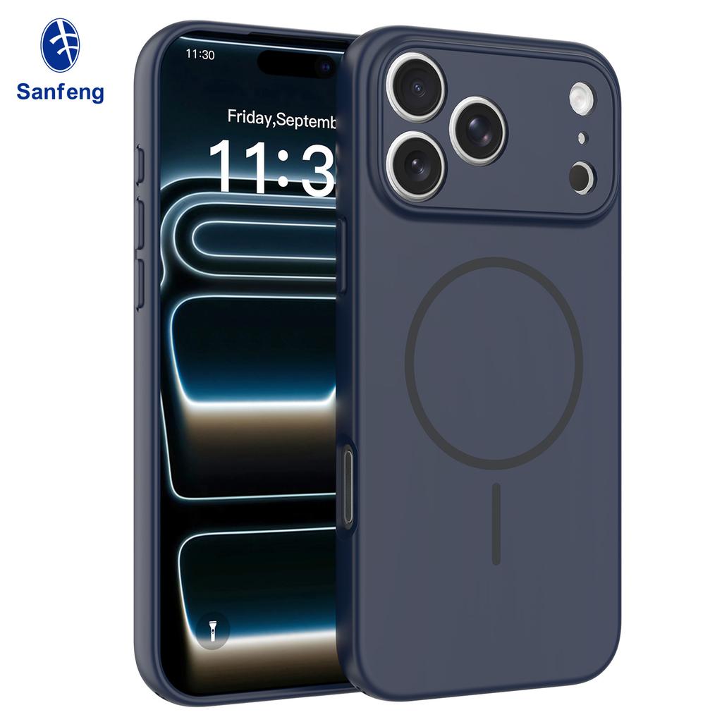 Применимый магнитный чехол для мобильного телефона iPhone17 promax с отверстием для ремешка противоударный 16E Apple 15 матовый защитный чехол