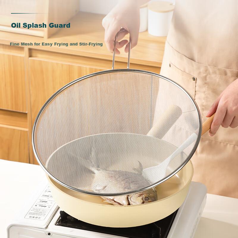 BJ 304 Stainless Steel Oil Splash Guard Cover, Cooking Anti-Splatter Device, Deep-Frying Oil Shield, Oil-Proof Cover Net