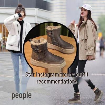 2025 Водонепроницаемые кожаные зимние ботинки: Утепленные ботинки в стиле Мартин, на плюшевой подкладке, до середины икры, модные