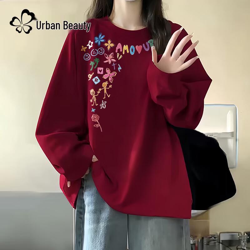 Женская хлопковая футболка Urban Beauty 2025 Осень Свободный крой Длинный рукав