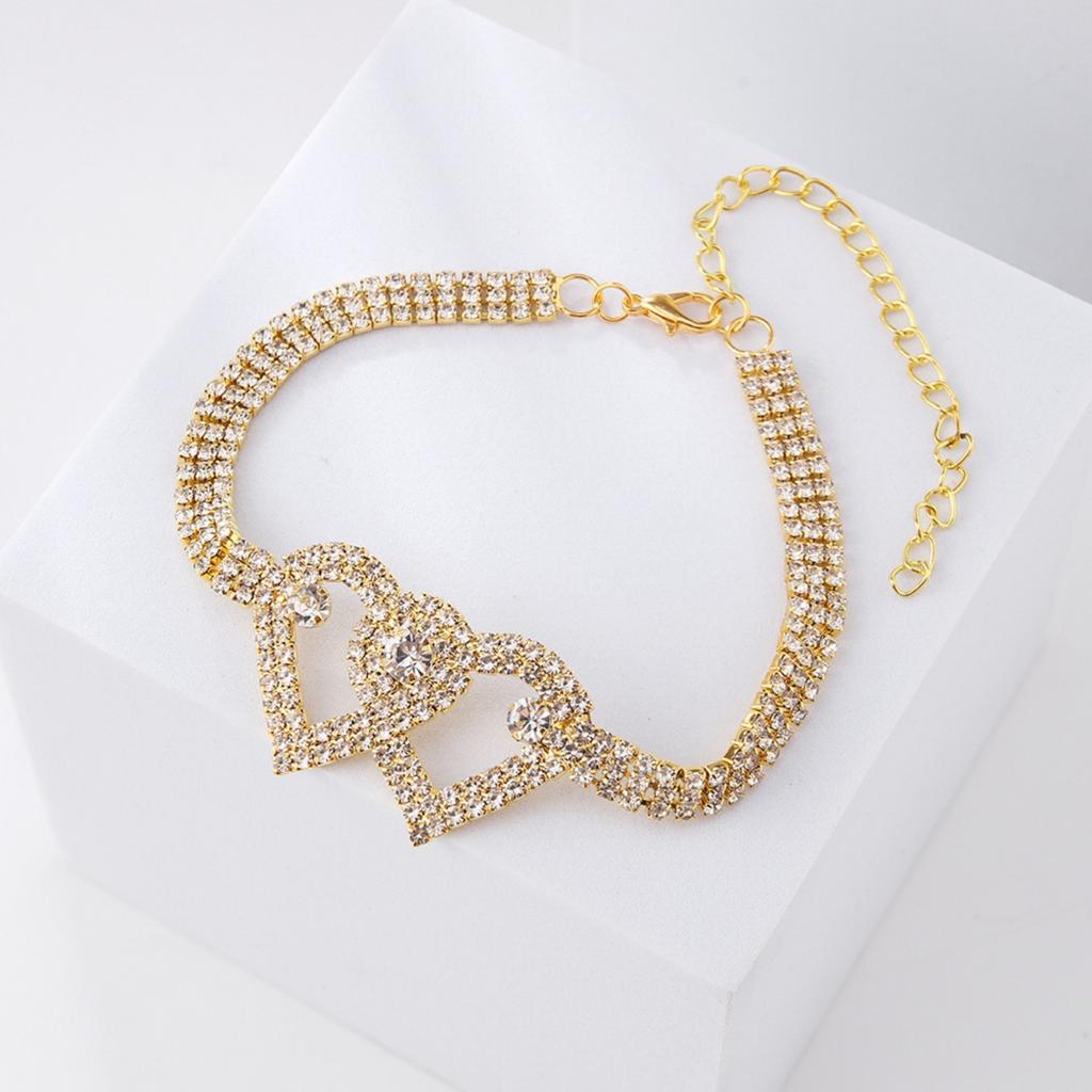 Украшения для ног в форме блестящих сердец со стразами, регулируемый браслет на щиколотку, браслет на щиколотку с кристаллами в форме двойного сердца