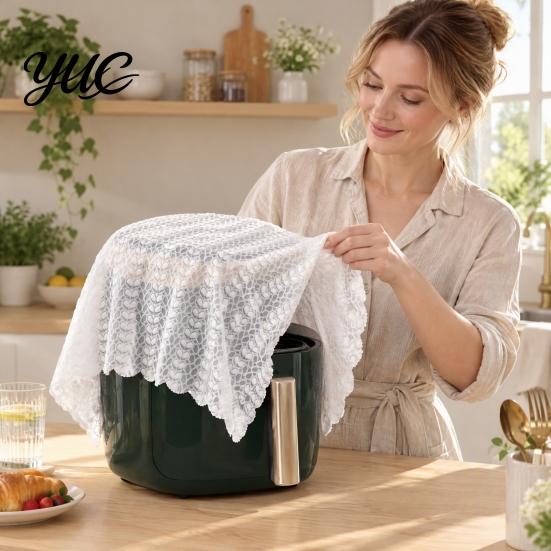 Kitchen Countertop Dust Protector White Lace Cover for Small Appliances, Protective Cloth Dining Table Vintage Hollow Embroidery Tablecloth,