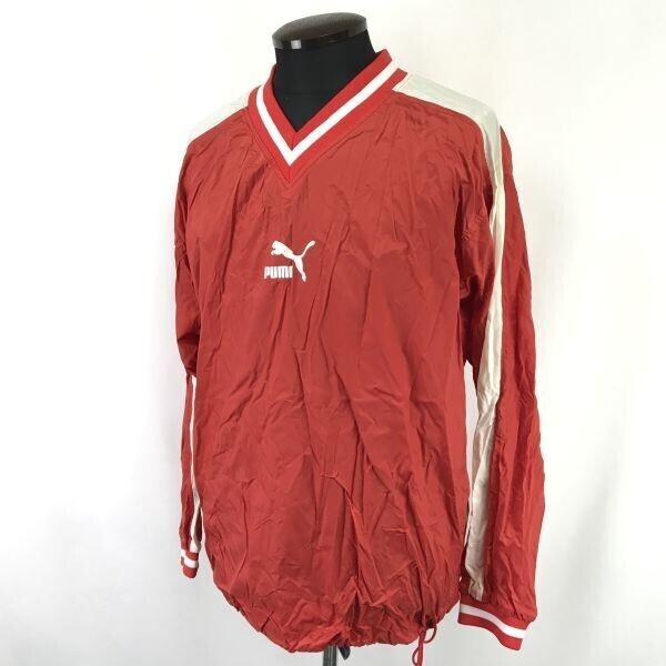 Сделано в Японии PUMA Пуловер Ветровка S-M Мужской Красно-белый Нейлоновый Топ(ИСПОЛЬЗОВАЛ)