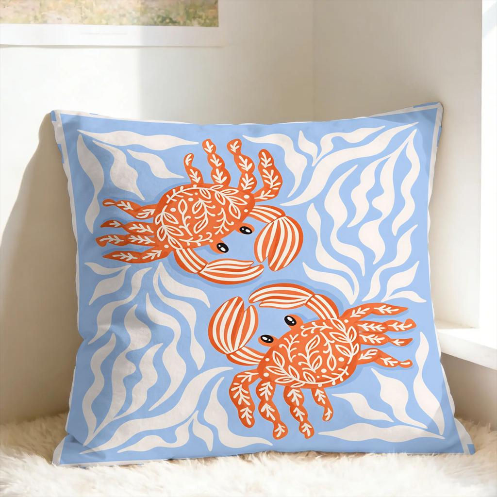 Flat Coastal Seafood Themed Pillow Case Retro Trendy Pillow Cover Soft Pillowcases For Sofa Couch Bed Living Room