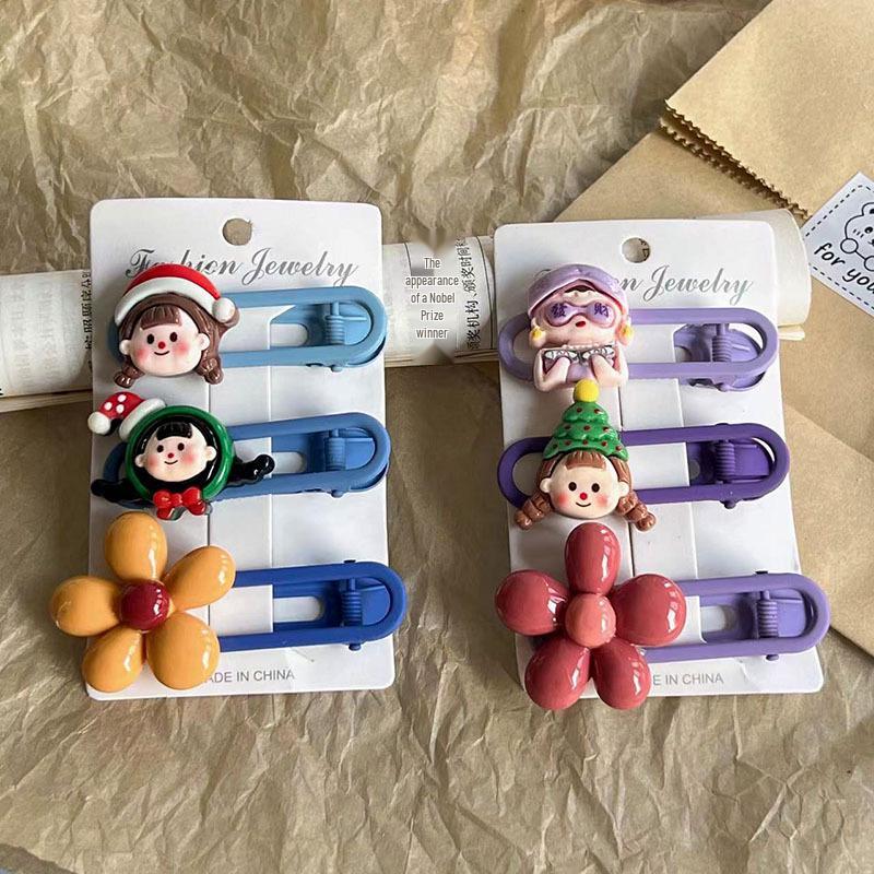 Adorable Christmas Cartoon Girl Flower Hair Clip Duckbill for Baby Bangs