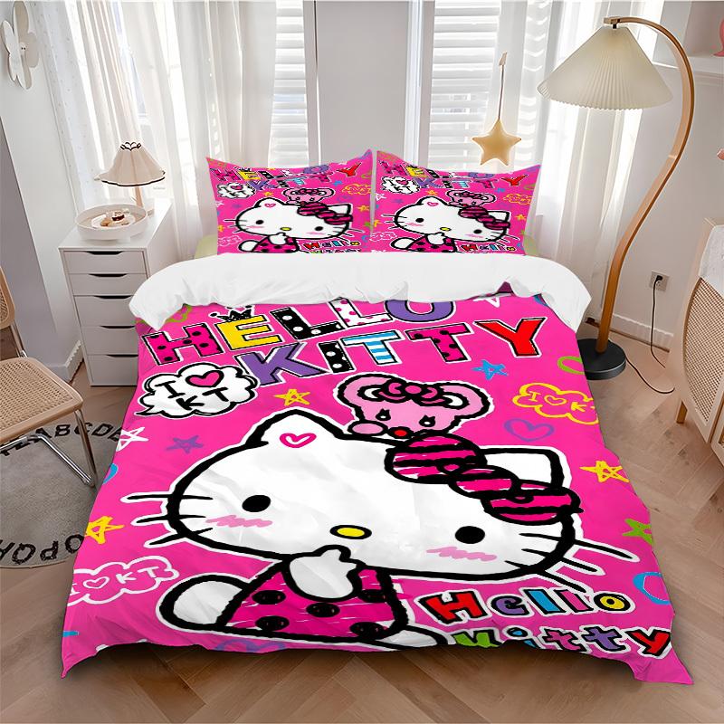 3pcs Hello Kitty Bedding Set: Perfect for Bedroom or Guest Room. Soft and Comfortable with No Core Included yy251031090