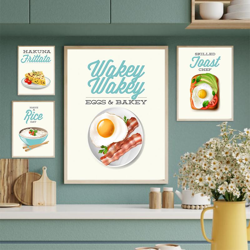 Постеры и принты с едой в мисках, рисовая лапша, яйцо Фо, картина на холсте, скандинавское настенное искусство, HD-изображение, современная кухня, ресторан, домашний декор