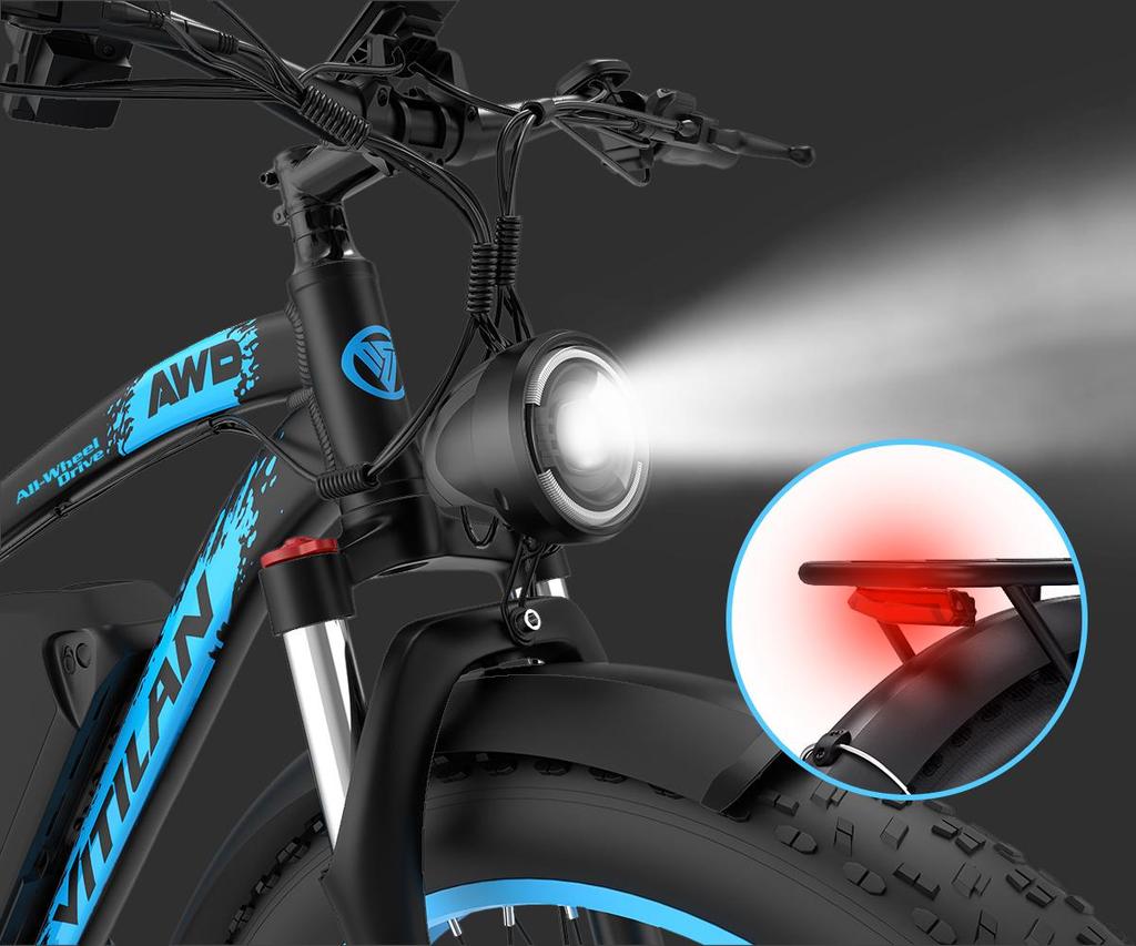 Electric Bicycle Adult Vitilan H5 1000Wx2 Motor LCD Display 52V 25AH Shimano 7 Speed All Terrain Ebike Max Load 150Kg Blue