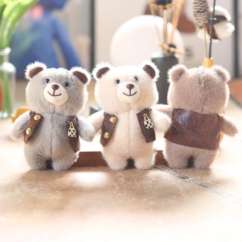 Cuddly Bear Sweet Plush Pendant Keychain Ideal For Stylish Backpack Decorations In Gray White Brown