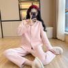 Женский утолщенный стеганый пижамный комплект из чистого хлопка - Домашняя одежда с длинным рукавом однотонного цвета для осени/зимы