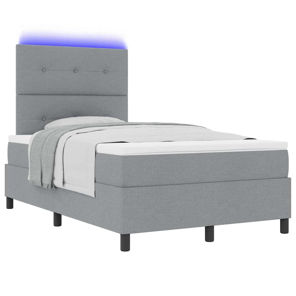 Boxspring Bed with LED Light Strips Light Gray 120 x 190 cm Fabric