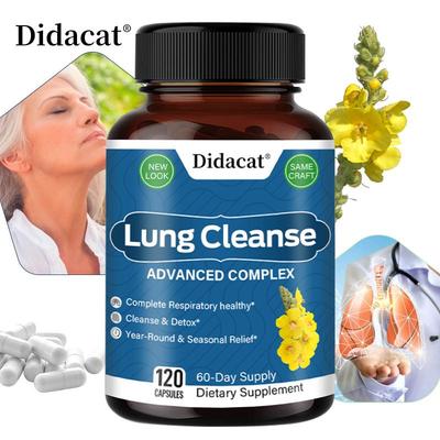 Didacat Улучшенный комплекс для очищения легких, NAC 350 мг, Коровяк, Кверцетин, Куркума, Здоровье дыхательной системы, 120 капсул