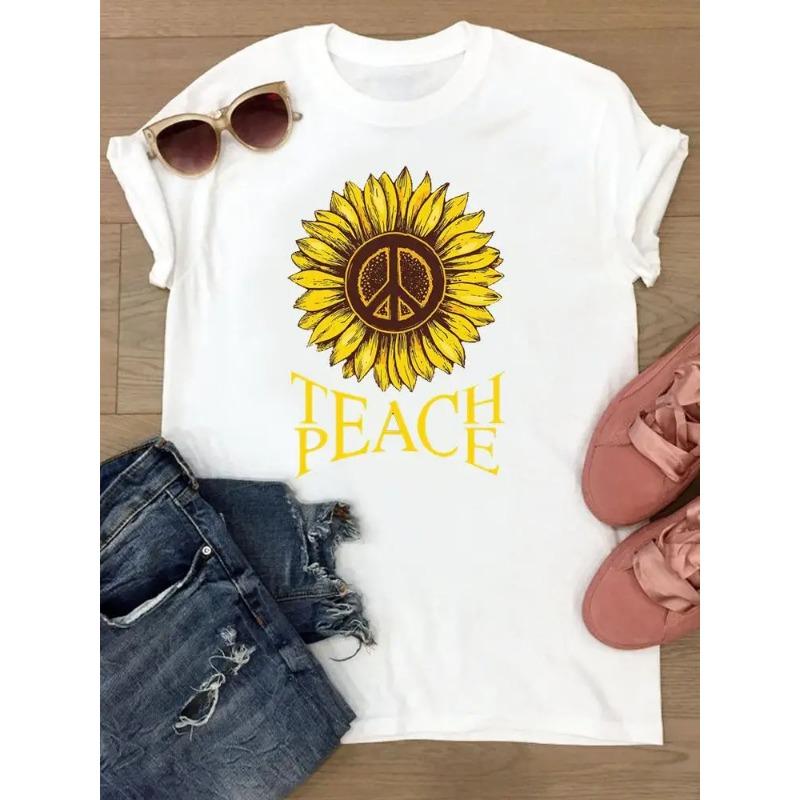 Tshirts Womens Flower Trend Cute Short Sleeve Summer Female Graphic Tee Clothes Watercolor Print TClothing Ladies So Fashion