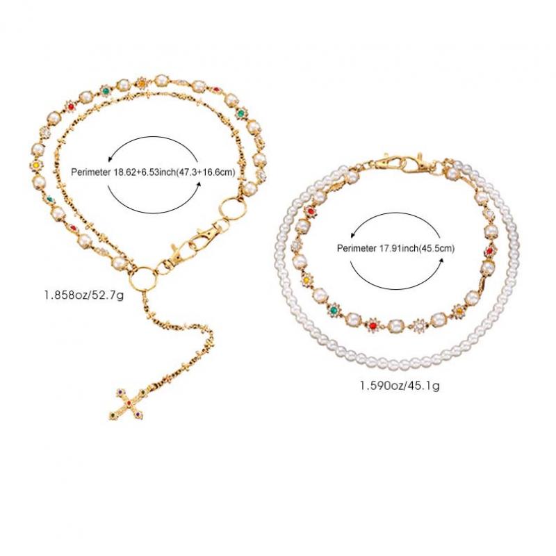 Punk Colorful Zircon Cross Pendant Pants Chain for Women Men Gothic Multi Layer Imitation Pearl Chain Waist Chain Jeans Jewelry