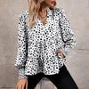 Women Fashion Long Sleeve V Neck Ruffles Leopard Printed Pullover Shirt Blouse Top