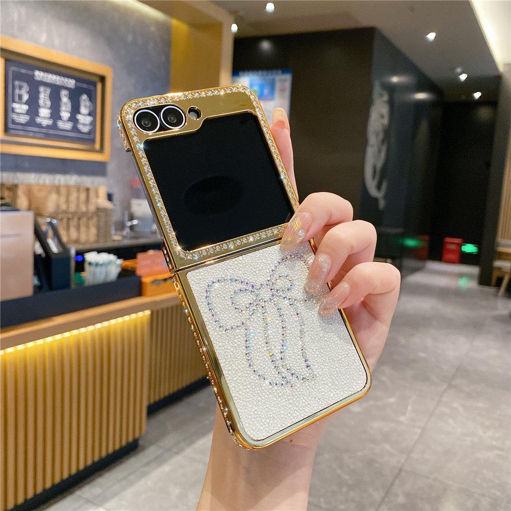 Роскошный чехол из кожи с бриллиантами и золотым покрытием для Samsung Z Flip 6 Flip 5 Flip 4 3 Противоударный чехол-книжка для телефона Coque