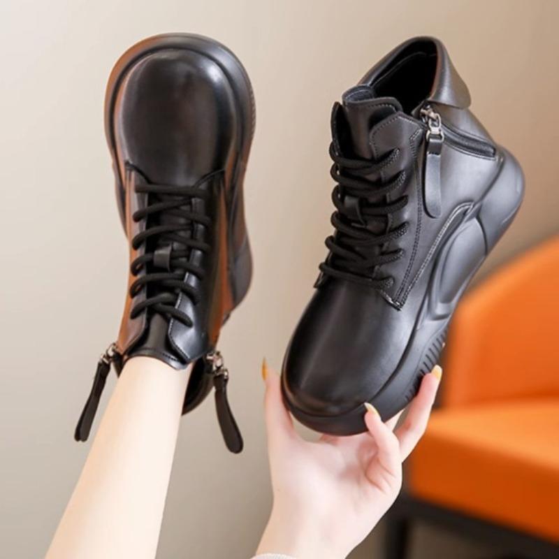 Весна Осень Тонкие Ботинки Модные Толстые Подошвы Женские Туфли Новинка Боковые Молнии Современные Ботинки Дышащие 2024 Однотонные Женские Туфли