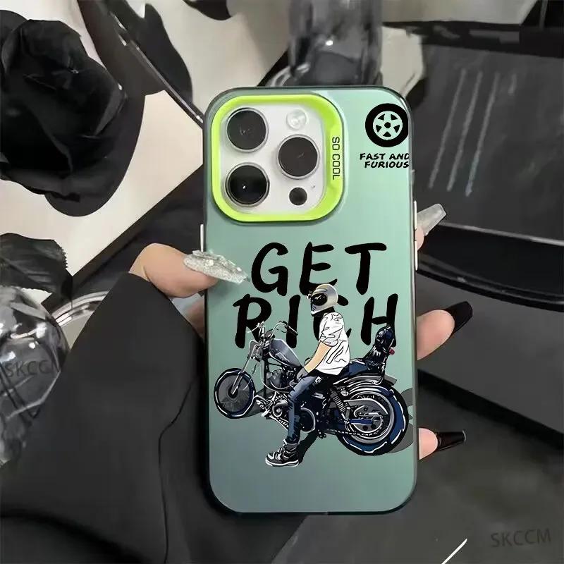 Модный крутой чехол для телефона в стиле байкера для iPhone 16 Pro Max 11 12 13 14 15 X XS MAX XR 7 8 Plus SE 2020 Цветной серебристый чехол