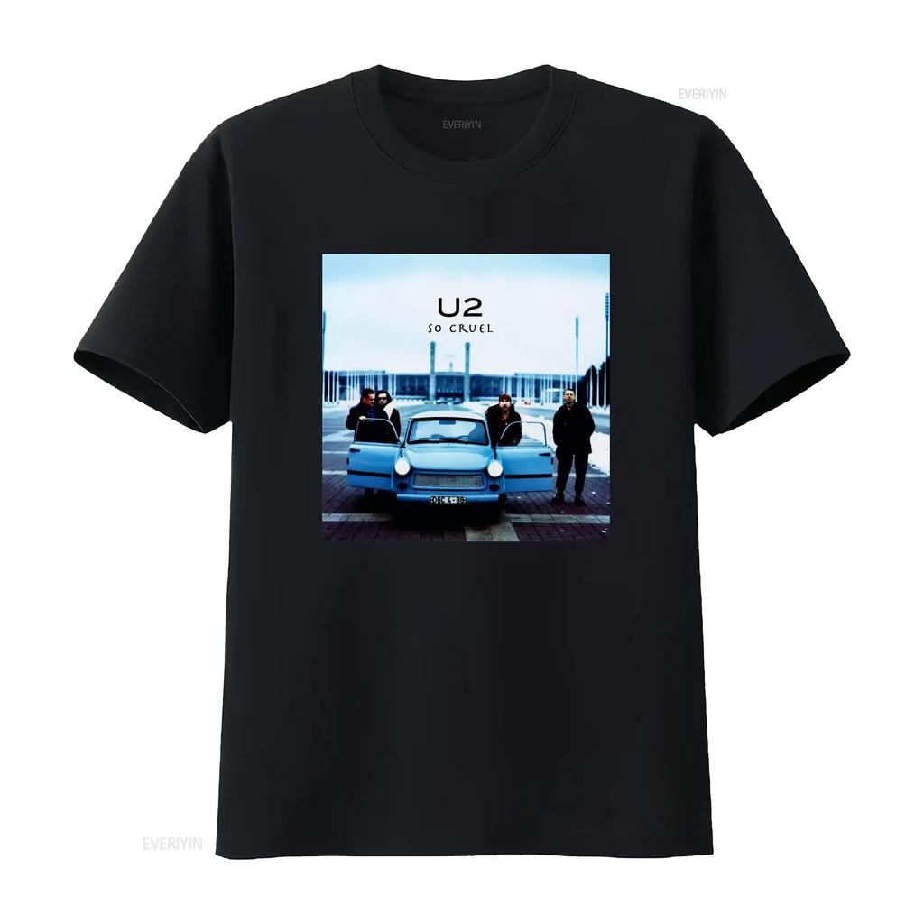 U2 So Cruel Рок-музыкальная группа Логотип Черная футболка Дизайн ретро-автомобиля Идеально для фанатов T365 Винтажный стиранный Графический Дышащий Унисекс