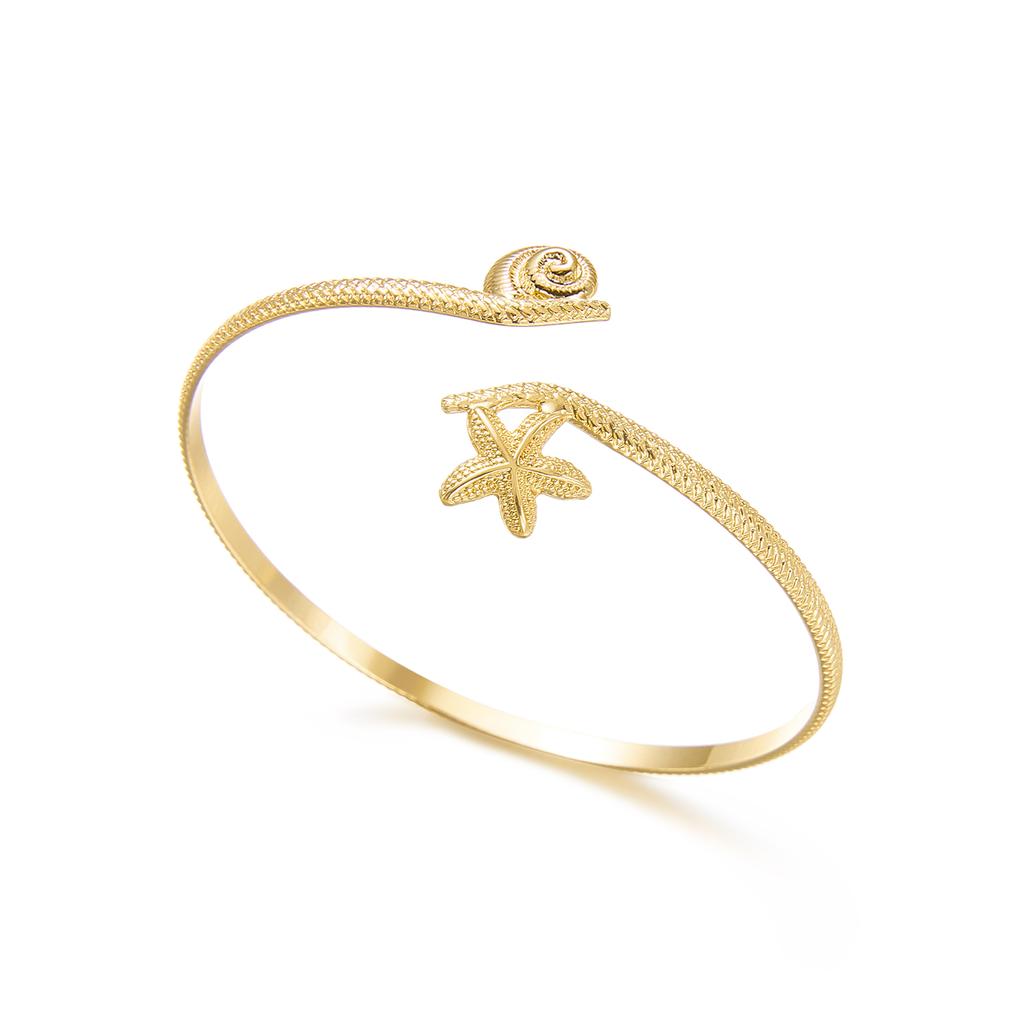 Textured Gold Color Starfish Upper Arm Cuff Bracelet for Women Vintage Punk Conch Crab Open Bracelet Summer Aesthetics Jewelry