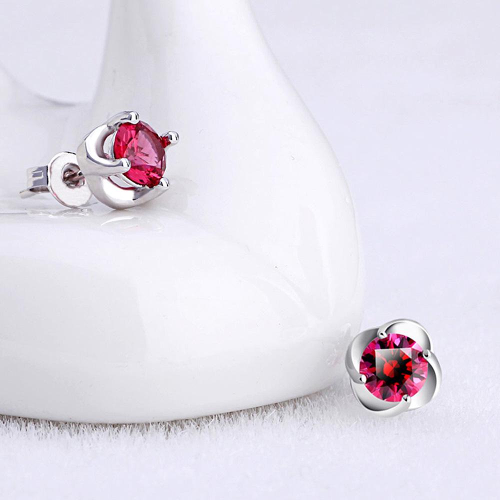 Korean-Inspired Temperament Red Zircon Silver-Plated Earrings for Women