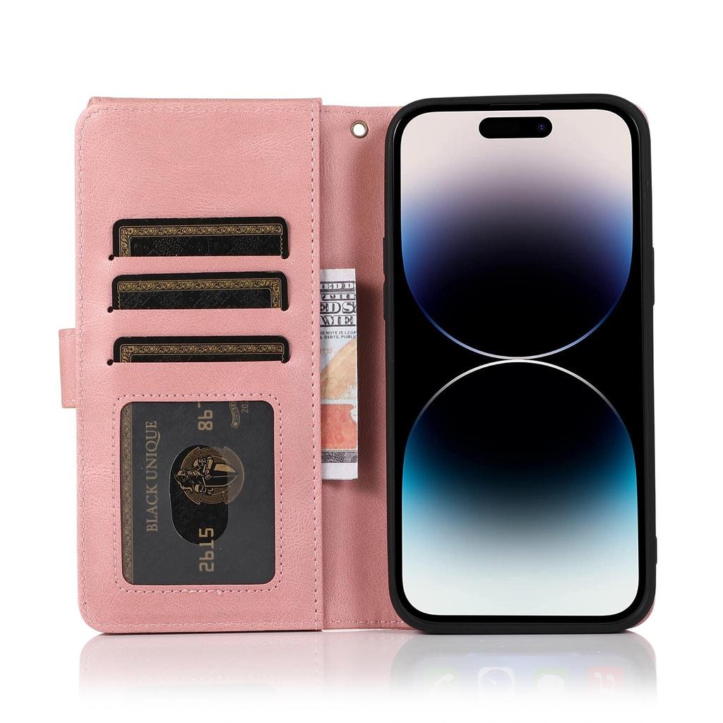 Кошелек на молнии с магнитным кожаным флип-чехол на 8 карт для iPhone 15 14 13 12 11 Pro Max XS MAX XR/Samsung S23 S22 S21 Ultra Plus S21FE A14 A54 A13 A53 A52