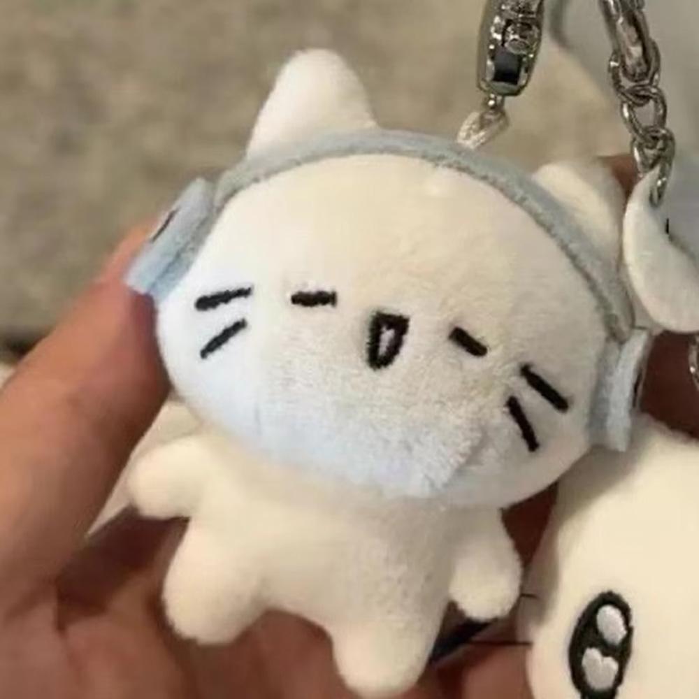 Cute Headphones Kitten Couple Keychain Mini Crying Cat Doll Plush Keyring Cartoon Bag Pendant Charms Backpack Decoration A19