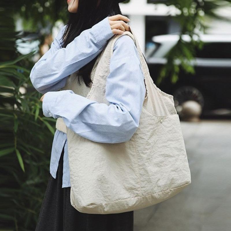 Literature and Art Small Fresh Large Capacity Tote Bag Casual Multi-grid Light Portable Shoulder Cloth Bag Women