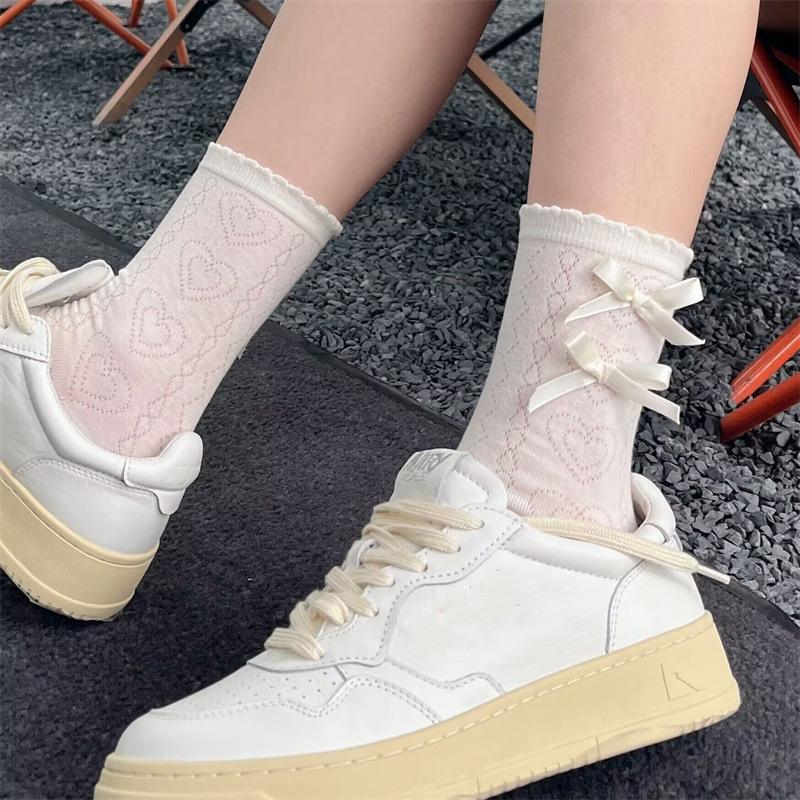 Милые корейские носки-трубы с бантом для девочек JK Mesh, дышащие хлопковые тонкие носки Y2K Lolita Women Kawaii Short Sock