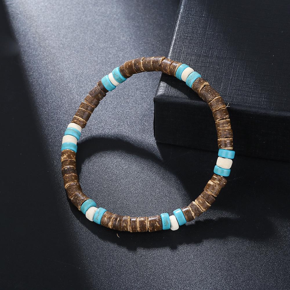 New European & American Turquoise Wood Bead Men's Trendy Coconut Shell Bracelet - Versatile Design