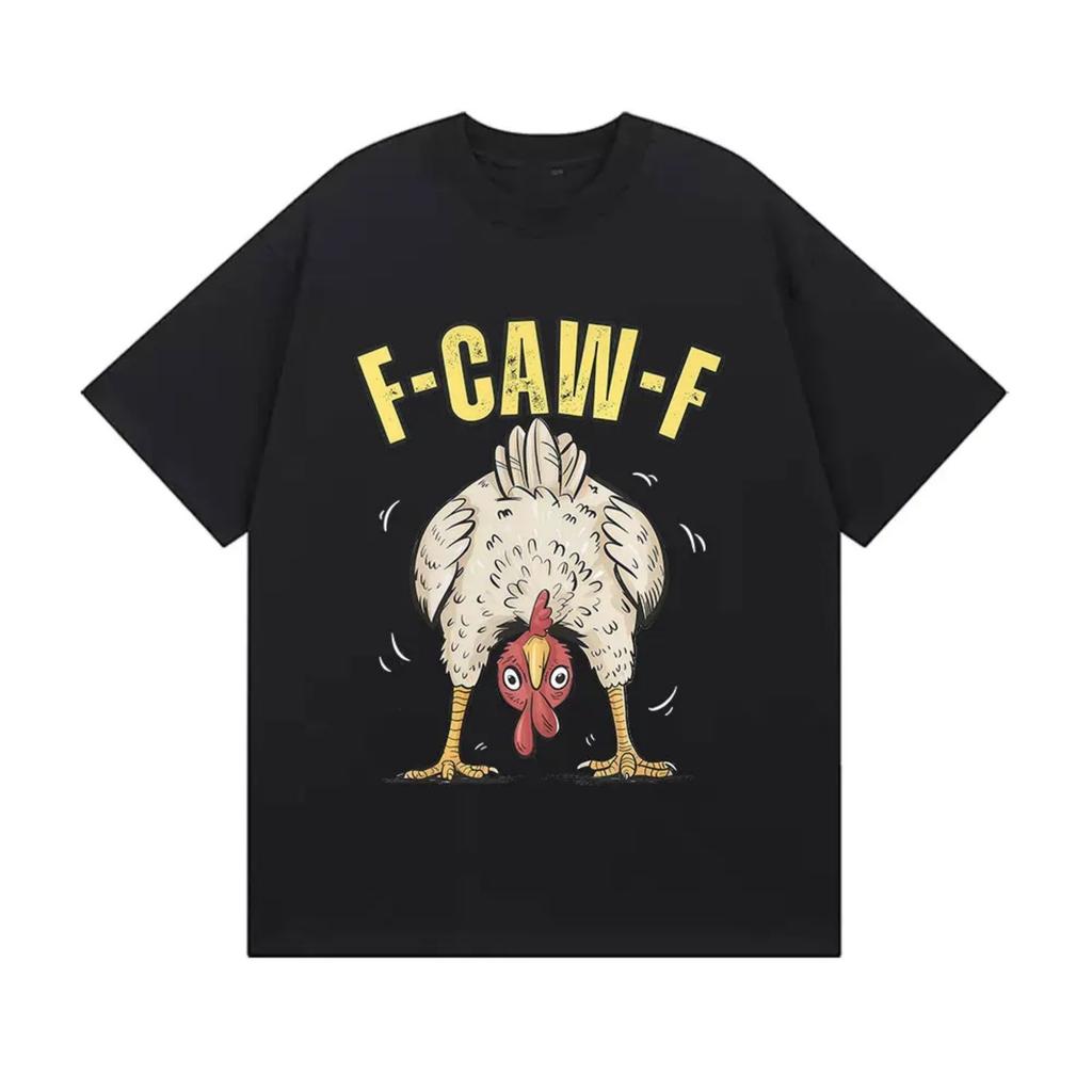 Funny Chicken F-Caw-F Meme Graphic T Shirt Vintage O-Neck Cotton Short Sleeve T-shirt Casual Clothing Fashion T-shirt