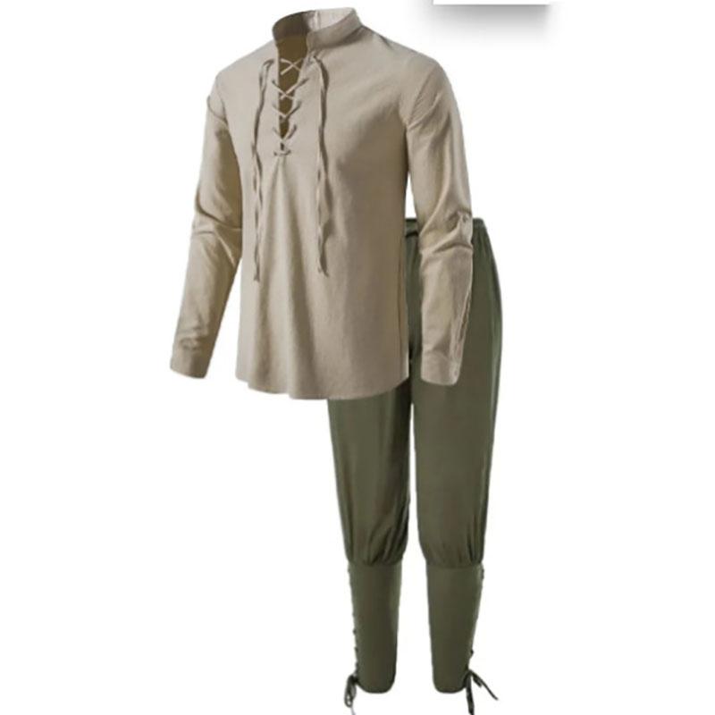 Мужской костюм средневекового рыцаря, пиратские рубашки для косплея эпохи Возрождения, брюки с окантовкой на щиколотку для Хэллоуина, одежда из хлопчатобумажной льняной ткани