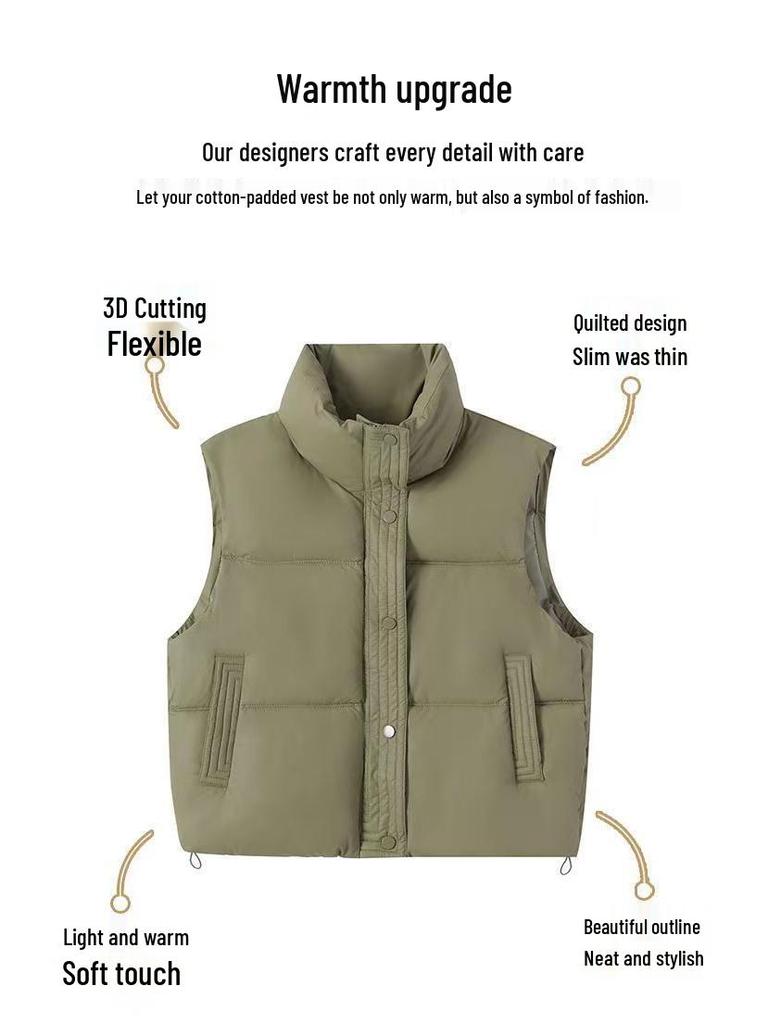 Осень/Зима 2025 Корейский Стиль Безрукавка Хлопковая Стойка Воротник