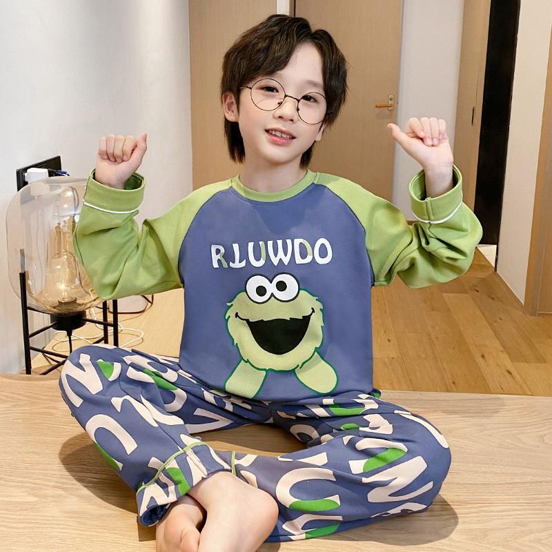 Boys Cotton Pajama Set Long Sleeve Cartoon Print Loose Comfortable Sleepwear Kids Ages 8 Fall