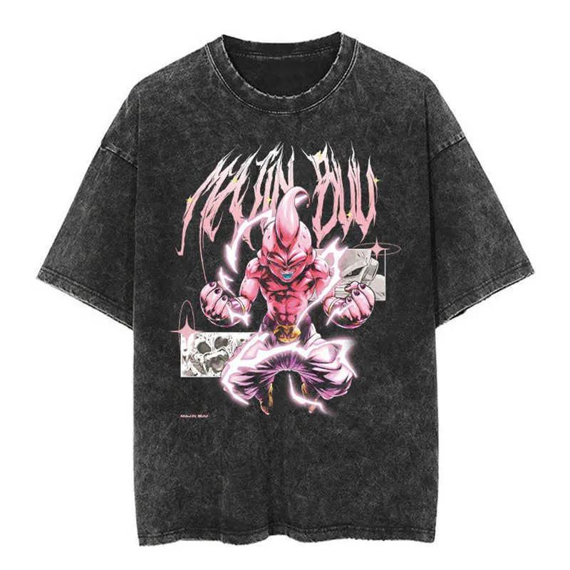 Men's Tees Polos Japanese Classic Dragon Ball Cartoon Anime Oversize High Street Vintage Washed Distressed64
