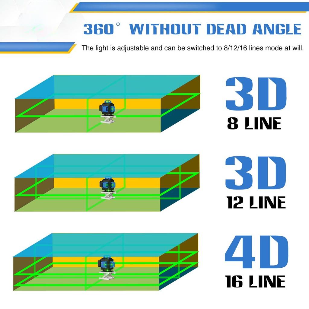 6000mAh 16 Lines 4D Green Laser Level Tripod Green 360° Horizontal + Vertical Cross Lines With Auto Self-Leveling Indoors and Outdoors