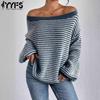 Женская мода повседневная осень-зима полосатый принт длинный рукав одно плечо свитера