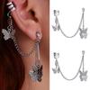 1 Pair Butterflies Women Earrings Cool Punk Silver Color Link Chain Cartilage Clip Earrings Fashion Jewelry Gift