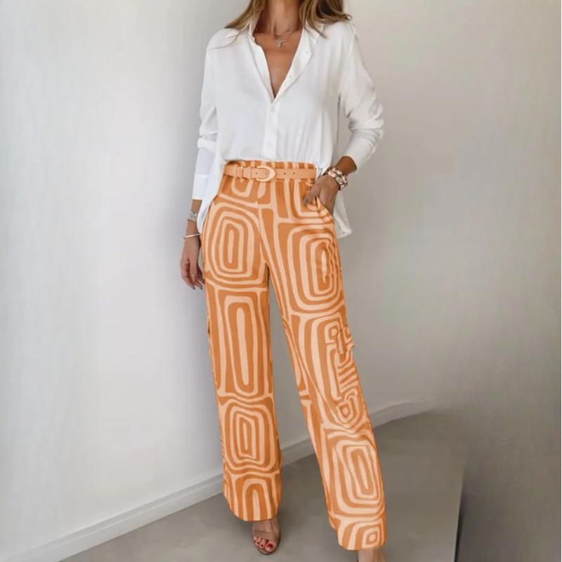 BITCED Повседневный женский костюм премиум-класса Sense Printed Commuter Shirt Loose Trousers Two Piece Set