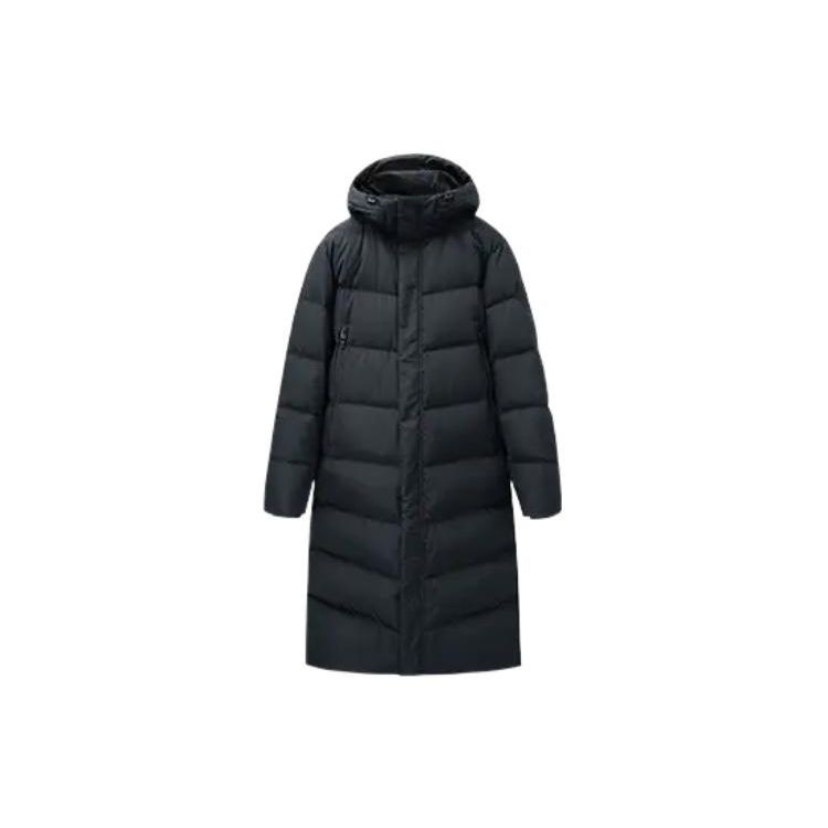 Anta Длинный пуховик с капюшоном и потайной молнией с буквенным принтом, мужская верхняя одежда, черный 952248911-2