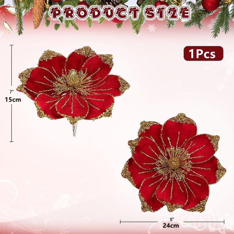 24CM Velvet Artificial Magnolia Christmas Flowers Bouquet Christmas Tree Ornaments Home Room Decoration New Year Gift