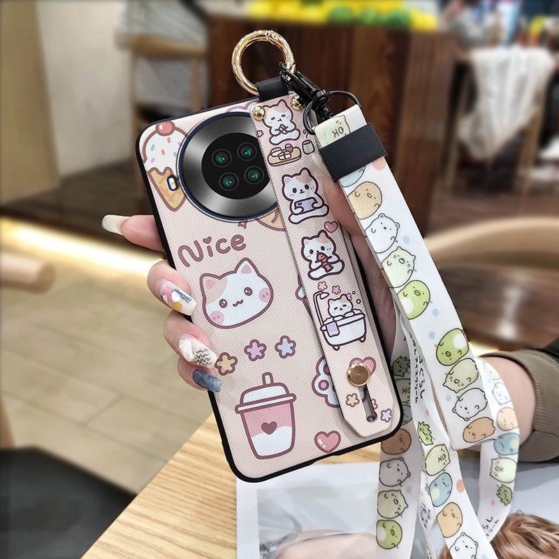 Fashion Design Cartoon Phone Case For Cubot Note20 Silicone Back Cover Wrist Strap Soft Case Waterproof Ring Anti-knock