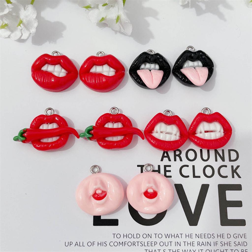 10pcs Sexy Red Vampire Mouth Lip Resin Charm for Jewelry Making Findings Cute Earring Keychain Pendants DIY Flatback