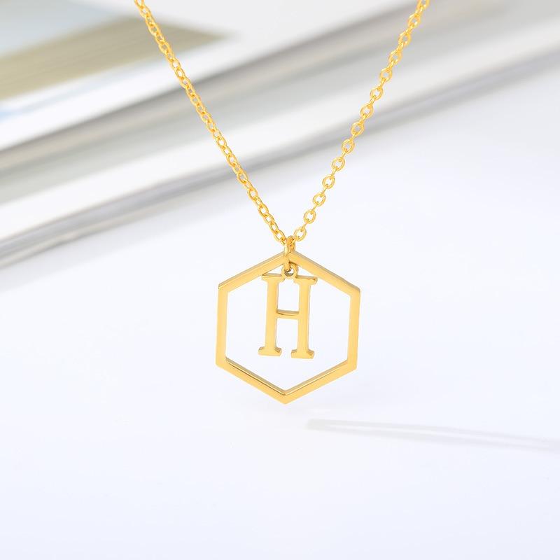 Simple and Stylish English Alphabet Small Fresh K Gold Titanium Steel Necklace Women's Accessories Geometric Collarbone Chain
