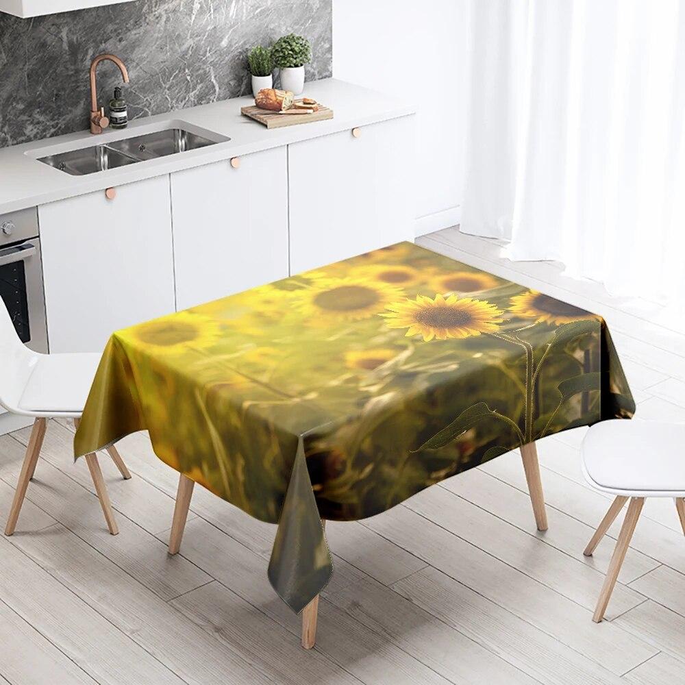 Sunflower Tablecloth Floral  Stain Resistant Waterproof Rectangular Kitchen Dining Table Home Decor