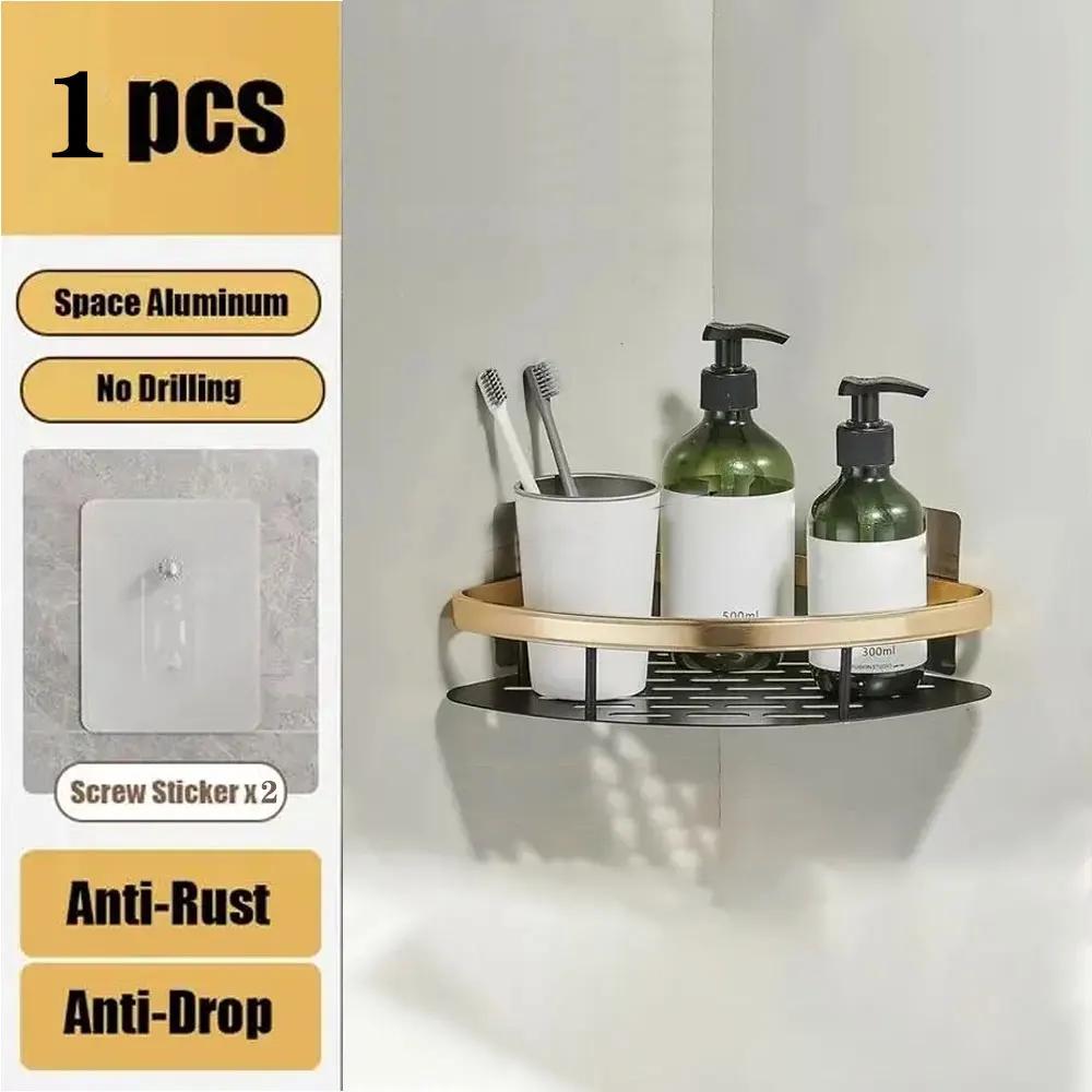 Kitchen Storage Bathroom Shelves Organizer Aluminum Alloy Shower Shelf  Accessories Shampoo Rack Multi-scenario No Drill Shelf