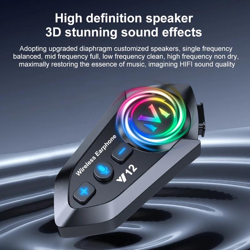 Y12 Bluetooth 5.4 Motorcycle Helmet Headset Stereo Voice Control Hands Free Call Waterproof 500mAh With Ambient Light