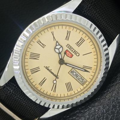 ВИНТАЖНЫЕ АВТОМАТИЧЕСКИЕ SEIKO 5 ВОССТАНОВЛЕННЫЕ ЯПОНСКИЕ МУЖСКИЕ ЧАСЫ С РИМСКИМИ ЦИФРАМИ a442020-1