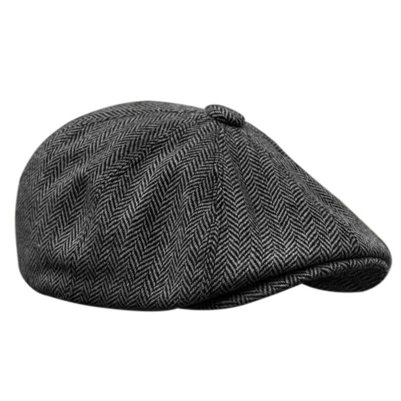 Unisex Casual Beret Wool Blend Striped Gentleman Flat Top Newsboy Hat Outdoor Sports Sunscreen Hat